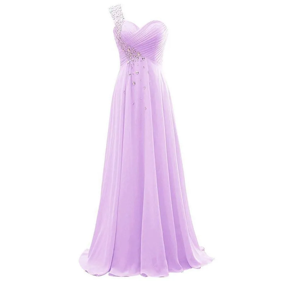 One Shoulder Ombre Long Evening Prom Dresses Wedding Party Gowns