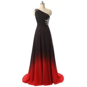 One Shoulder Ombre Long Evening Prom Dresses Wedding Party Gowns