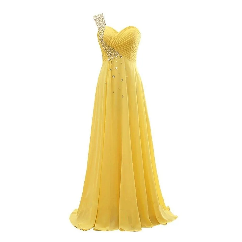 One Shoulder Ombre Long Evening Prom Dresses Wedding Party Gowns