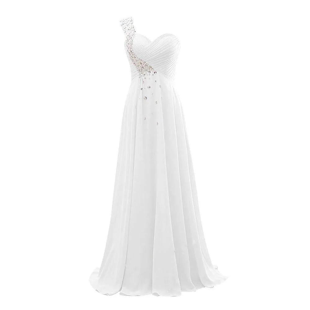 One Shoulder Ombre Long Evening Prom Dresses Wedding Party Gowns