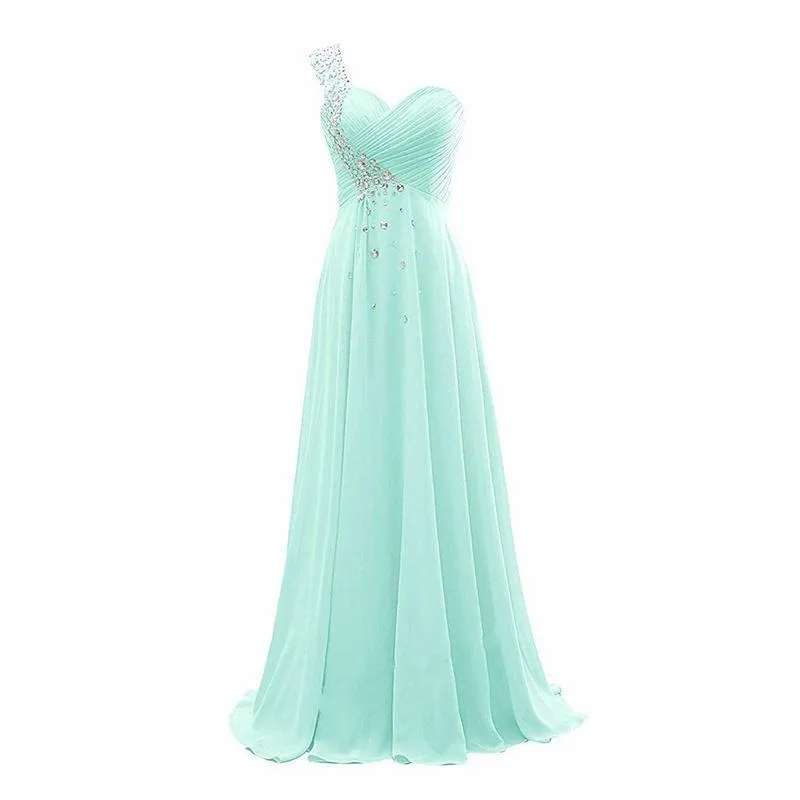 One Shoulder Ombre Long Evening Prom Dresses Wedding Party Gowns