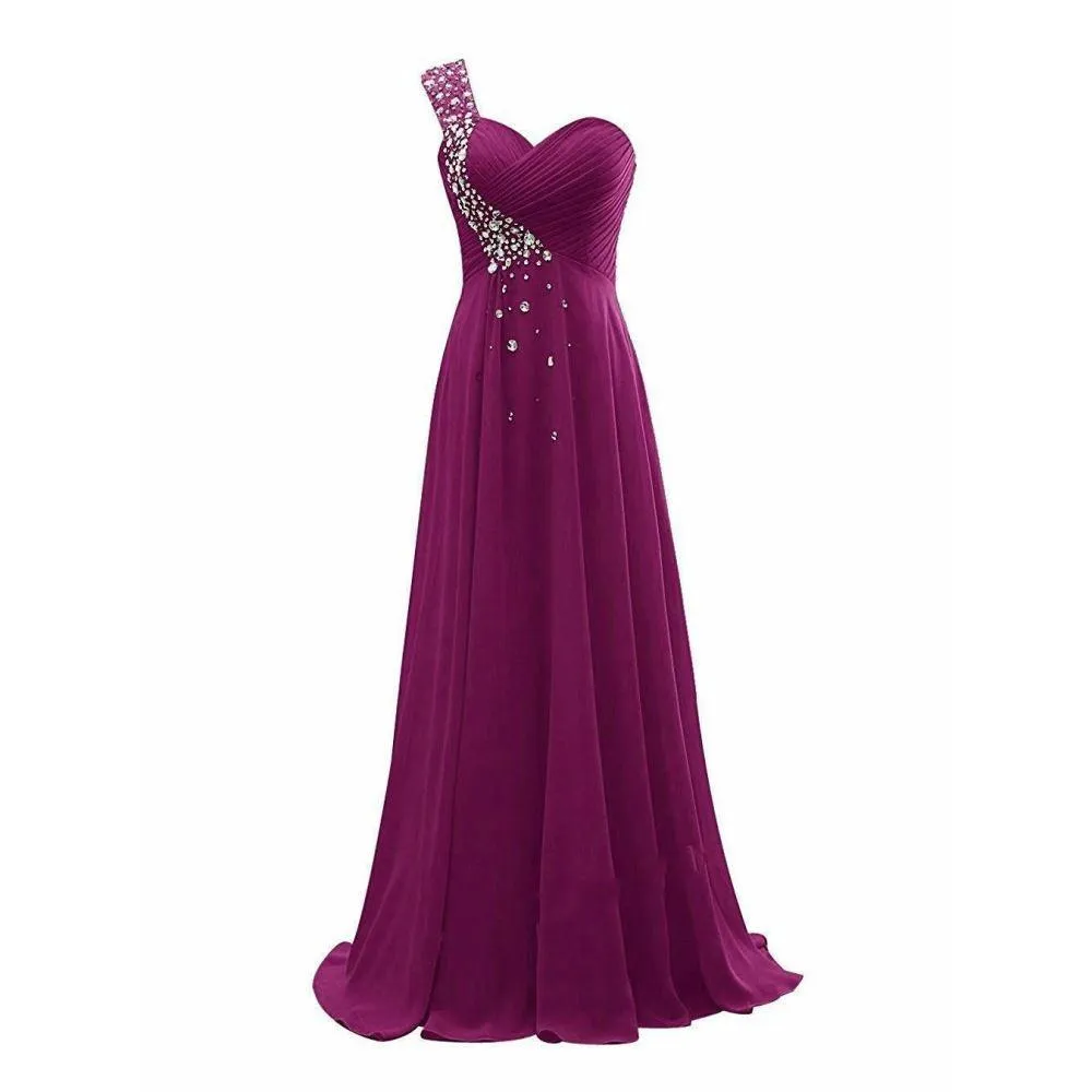 One Shoulder Ombre Long Evening Prom Dresses Wedding Party Gowns