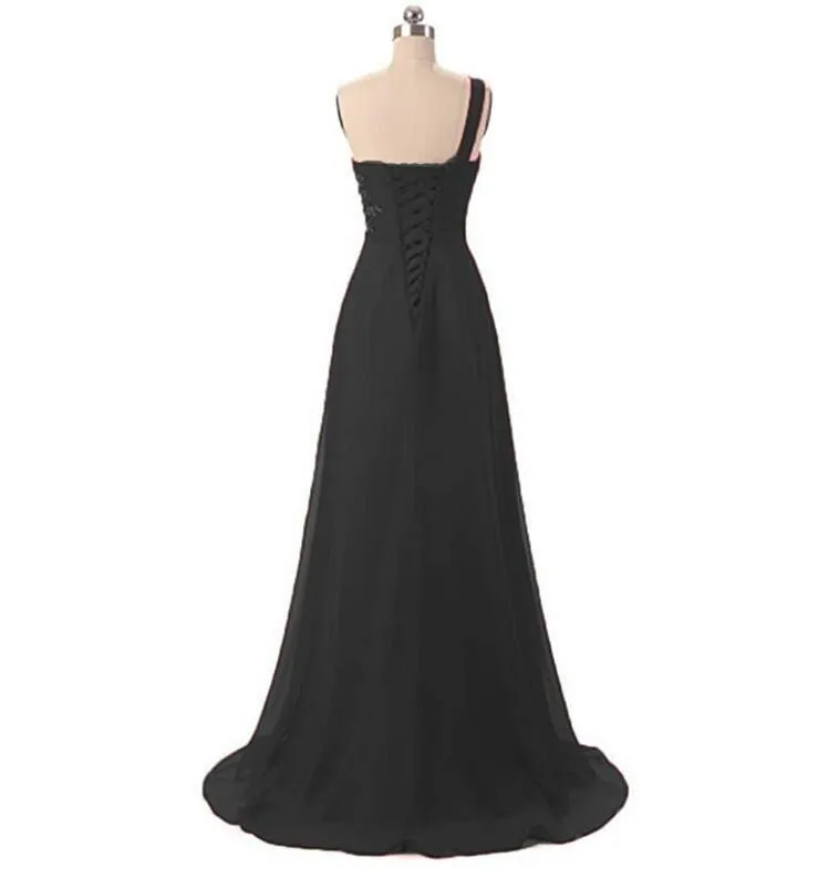 One Shoulder Ombre Long Evening Prom Dresses Wedding Party Gowns