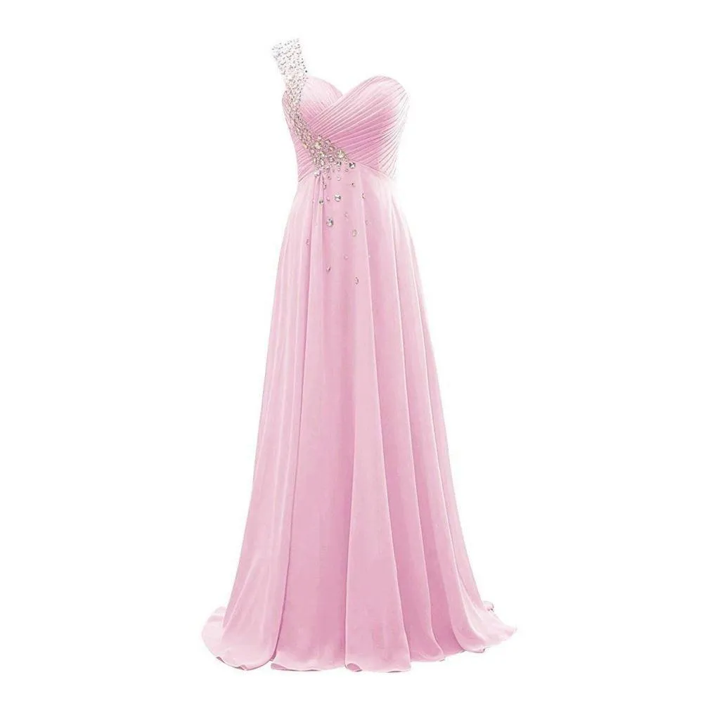 One Shoulder Ombre Long Evening Prom Dresses Wedding Party Gowns