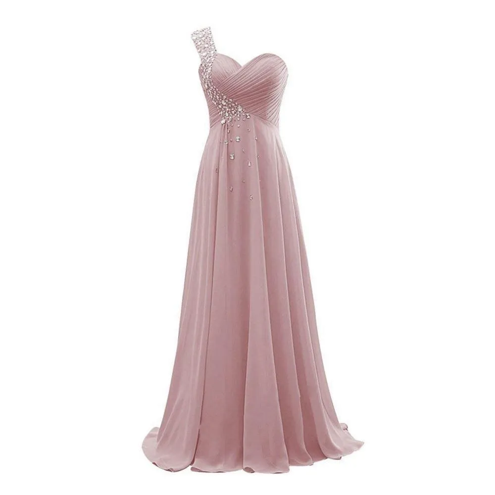 One Shoulder Ombre Long Evening Prom Dresses Wedding Party Gowns
