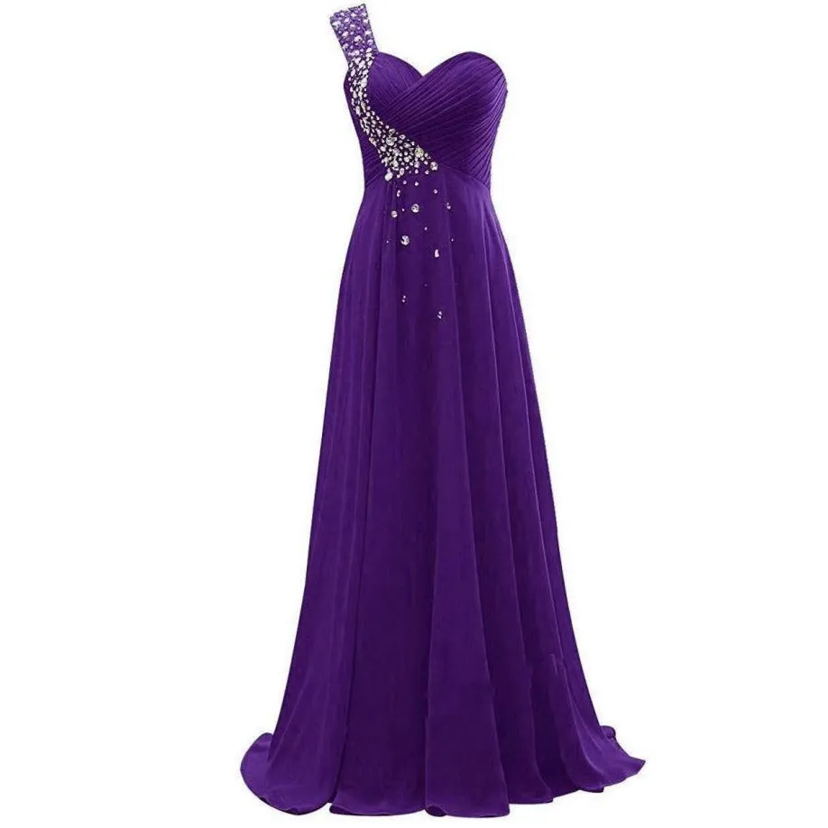 One Shoulder Ombre Long Evening Prom Dresses Wedding Party Gowns