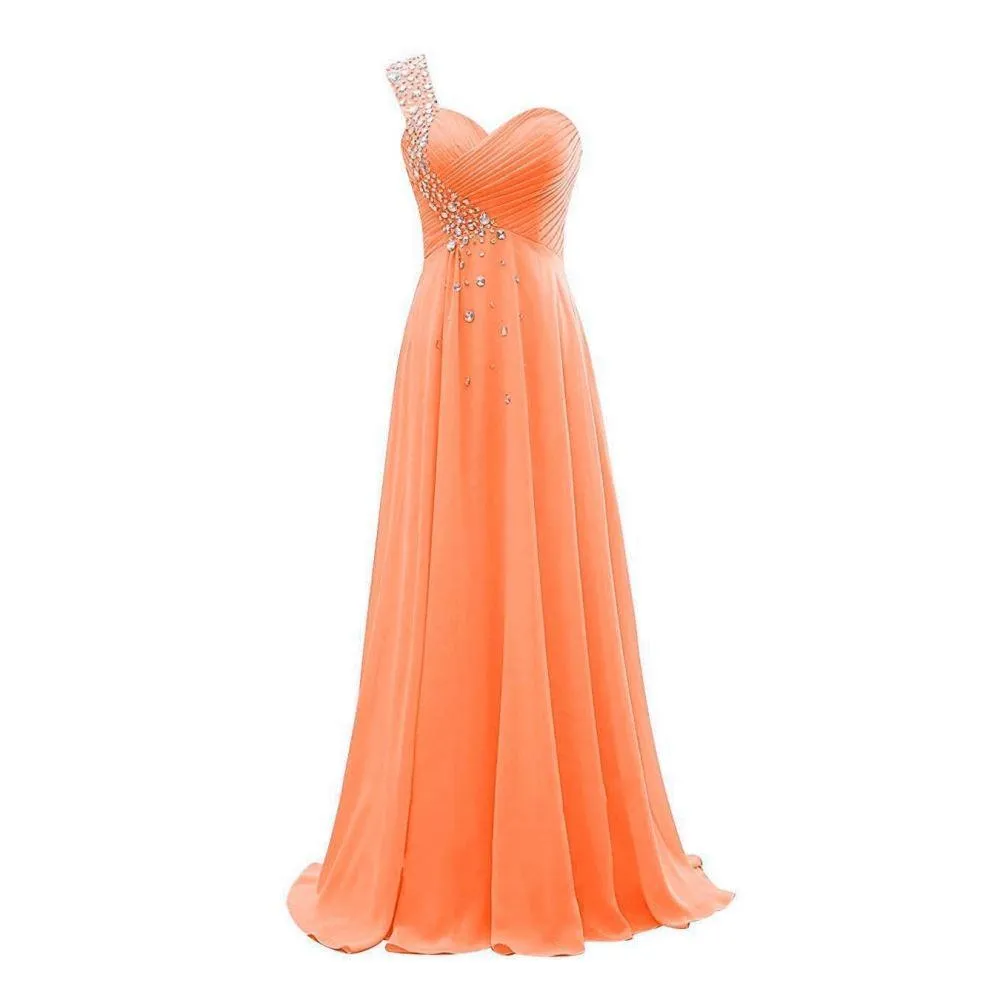 One Shoulder Ombre Long Evening Prom Dresses Wedding Party Gowns