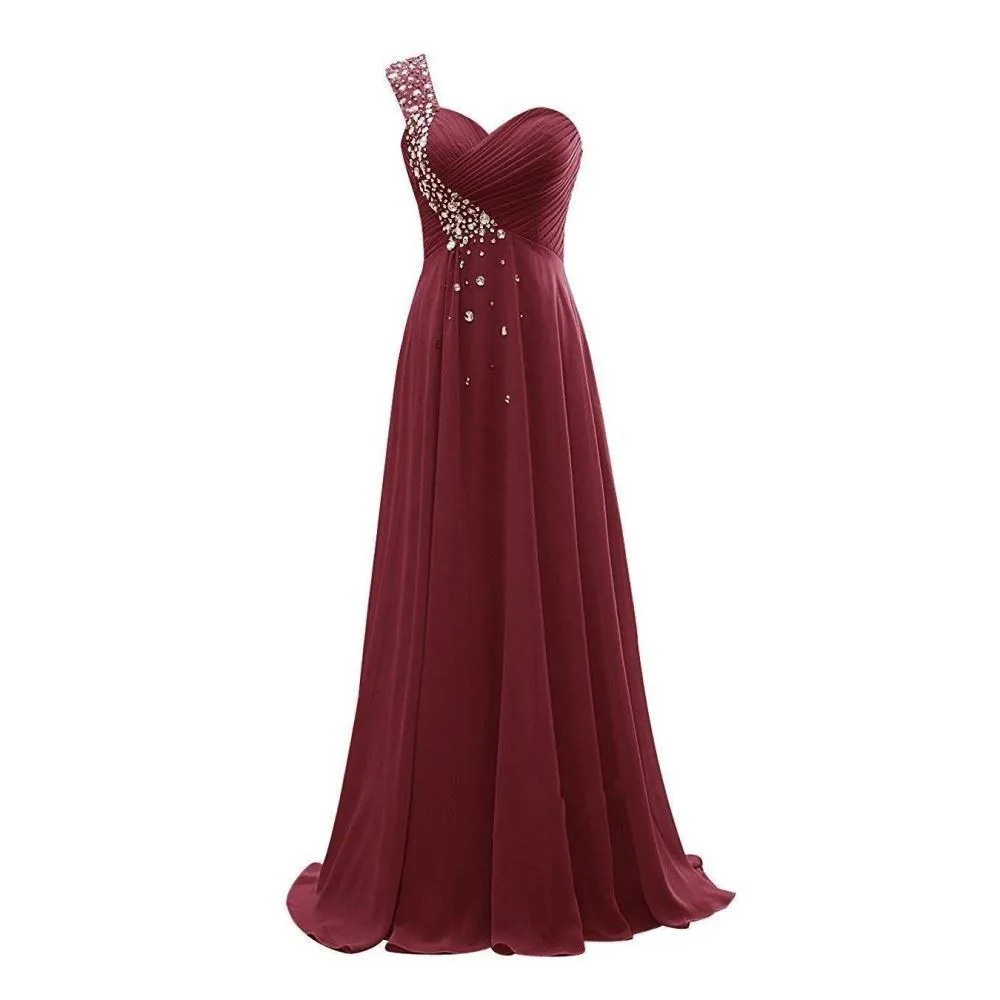 One Shoulder Ombre Long Evening Prom Dresses Wedding Party Gowns