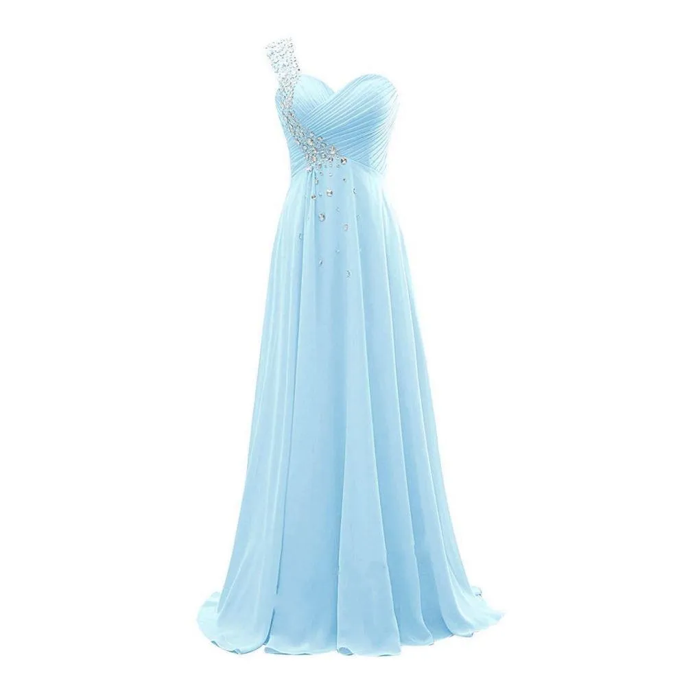 One Shoulder Ombre Long Evening Prom Dresses Wedding Party Gowns