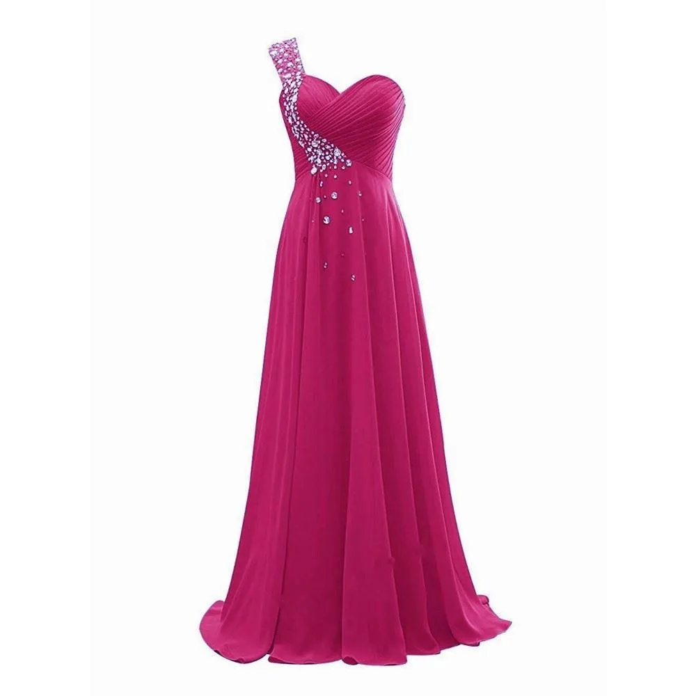 One Shoulder Ombre Long Evening Prom Dresses Wedding Party Gowns