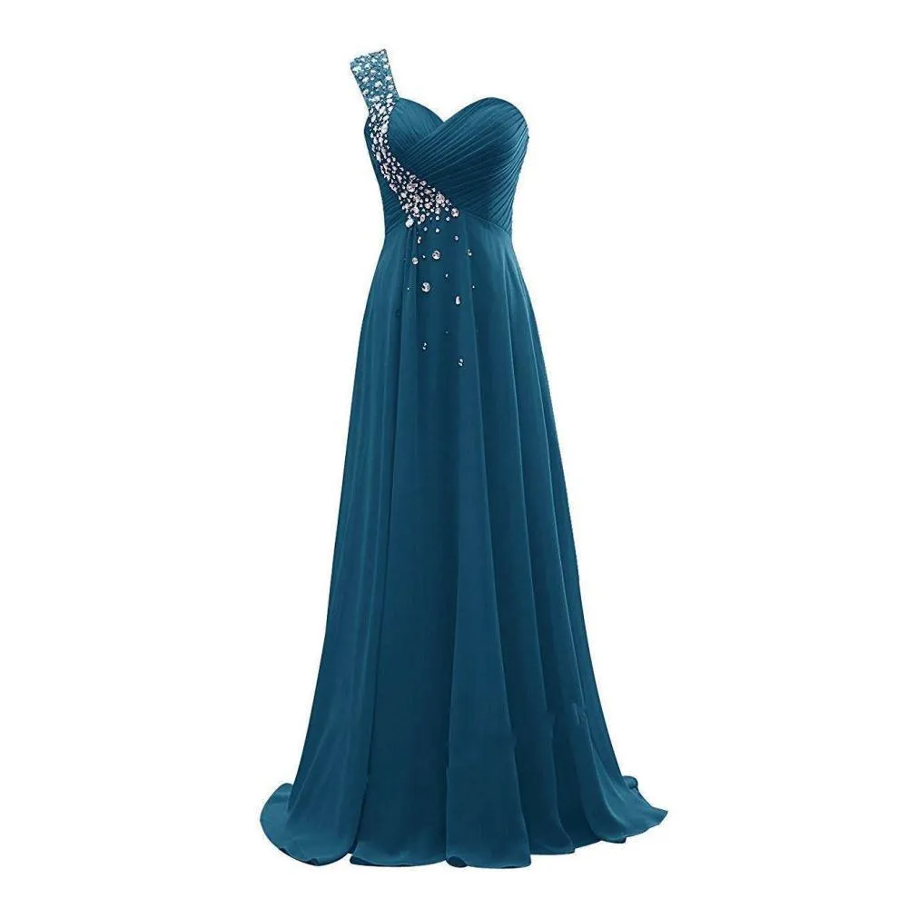 One Shoulder Ombre Long Evening Prom Dresses Wedding Party Gowns