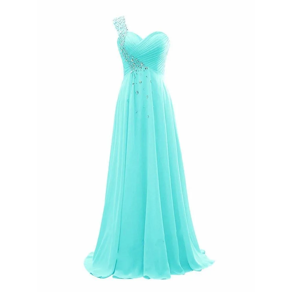 One Shoulder Ombre Long Evening Prom Dresses Wedding Party Gowns