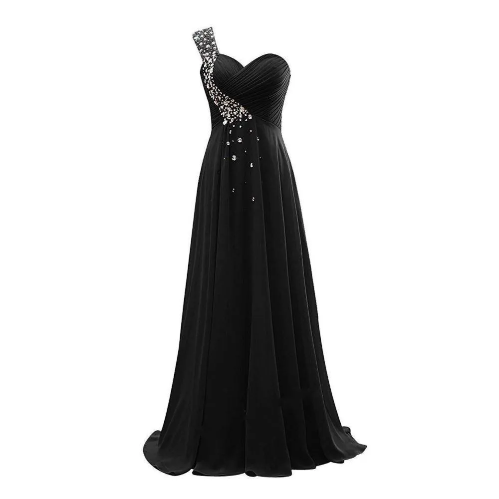 One Shoulder Ombre Long Evening Prom Dresses Wedding Party Gowns