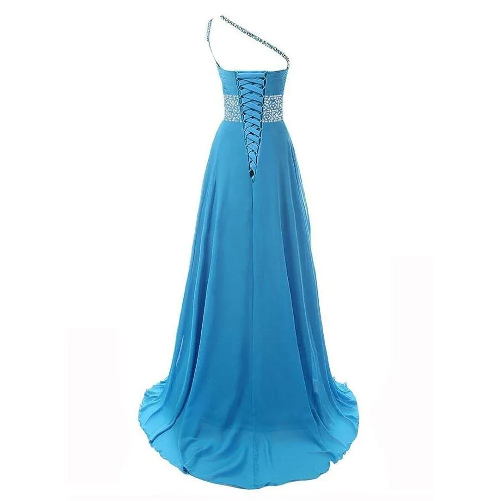 One Shoulder Ombre Long Evening Prom Dresses Wedding Party Gowns