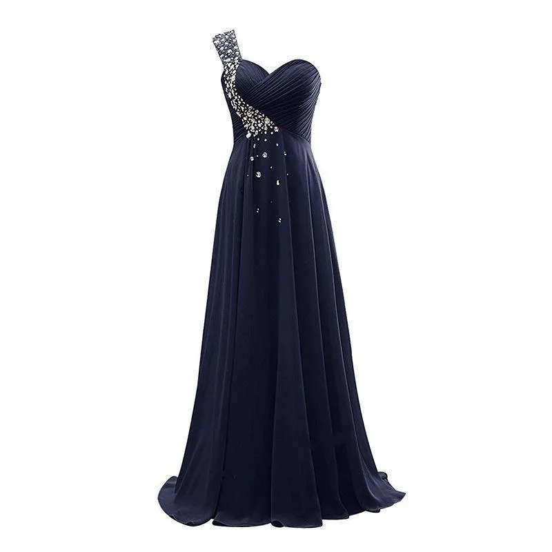 One Shoulder Ombre Long Evening Prom Dresses Wedding Party Gowns
