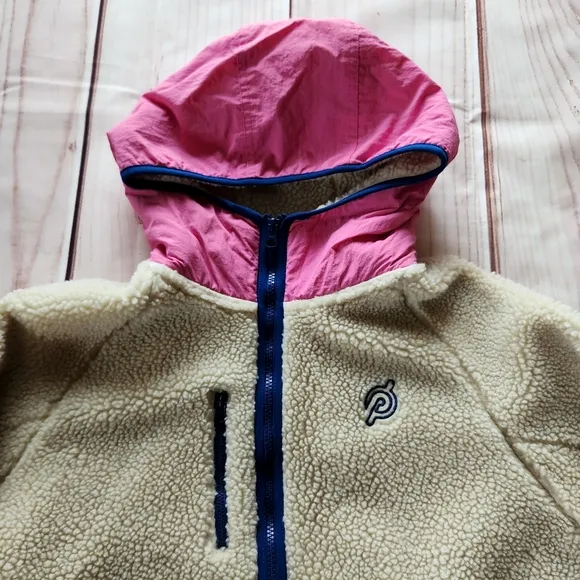 Peloton Colorblock Sherpa Teddy Full Zip Jacket Cream Pink Blue | Women's Size M