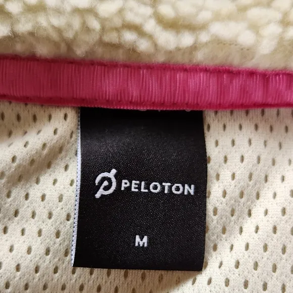 Peloton Colorblock Sherpa Teddy Full Zip Jacket Cream Pink Blue | Women's Size M