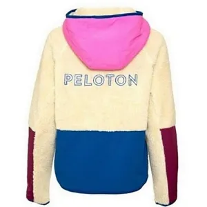 Peloton Colorblock Sherpa Teddy Full Zip Jacket Cream Pink Blue | Women's Size M