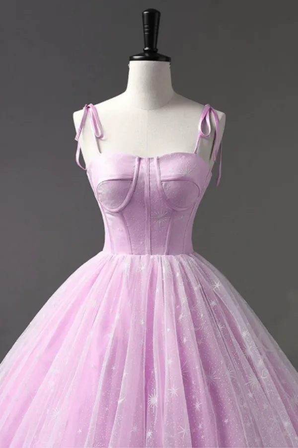Pink A Line Tulle Long Prom Dress, Pink Formal Sweet 16 Dress APP0829