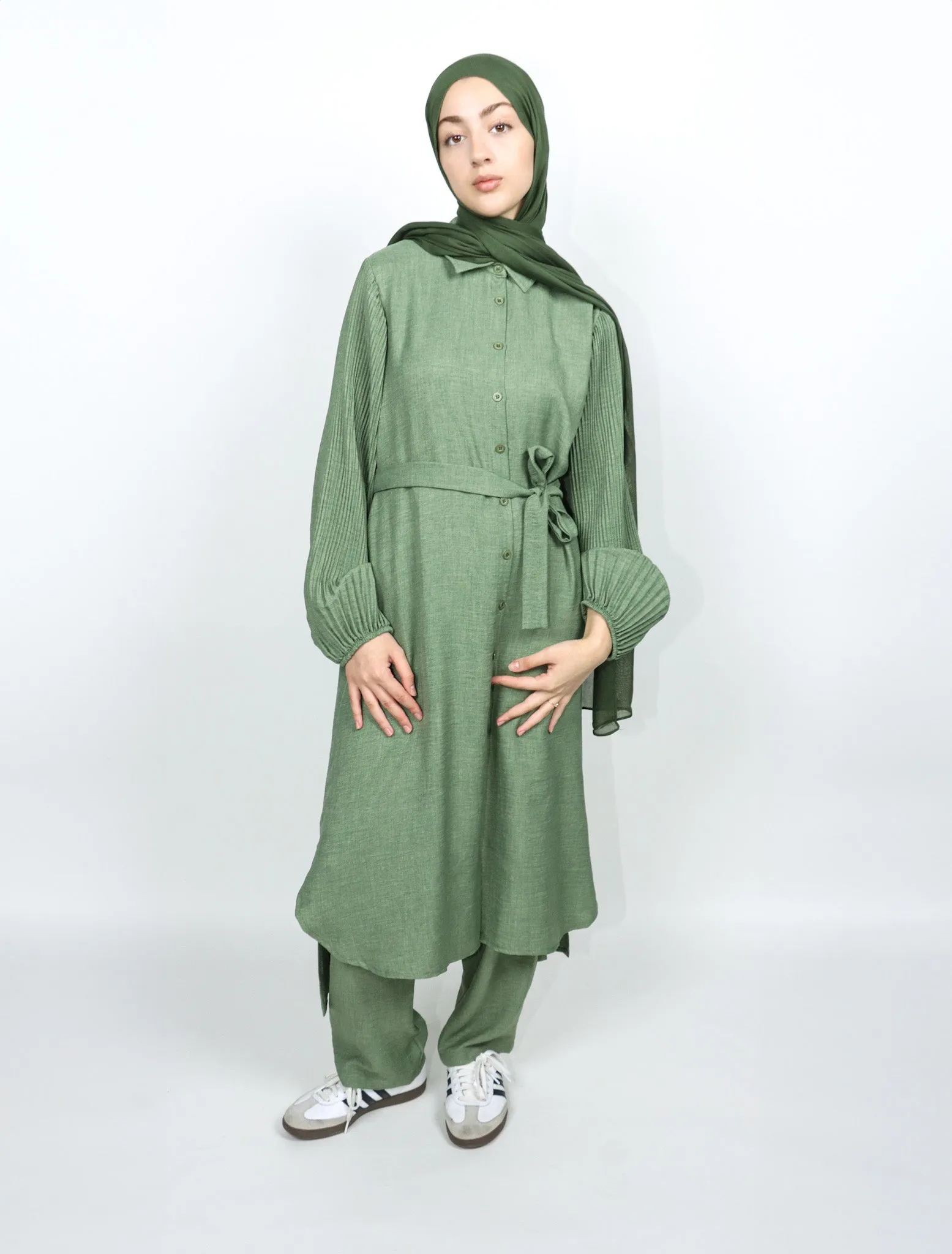 Pleated Sleeve Set - Sage