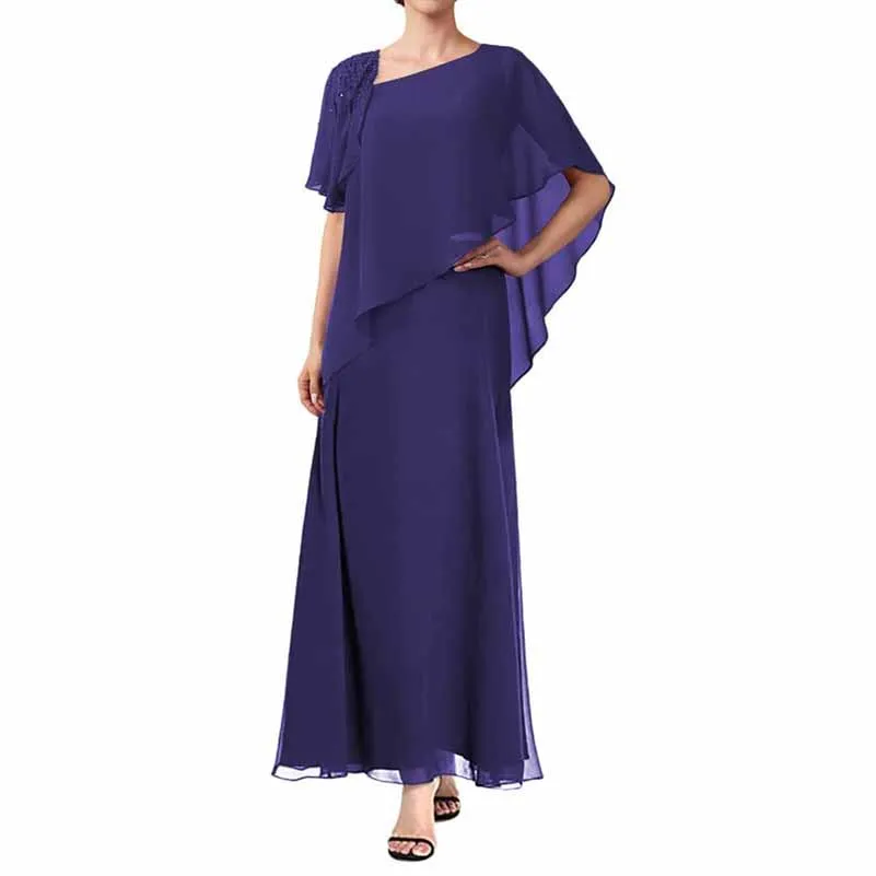 Plus Size Chiffon Mother of The Bride Dress Long Maxi Formal Evening Gown