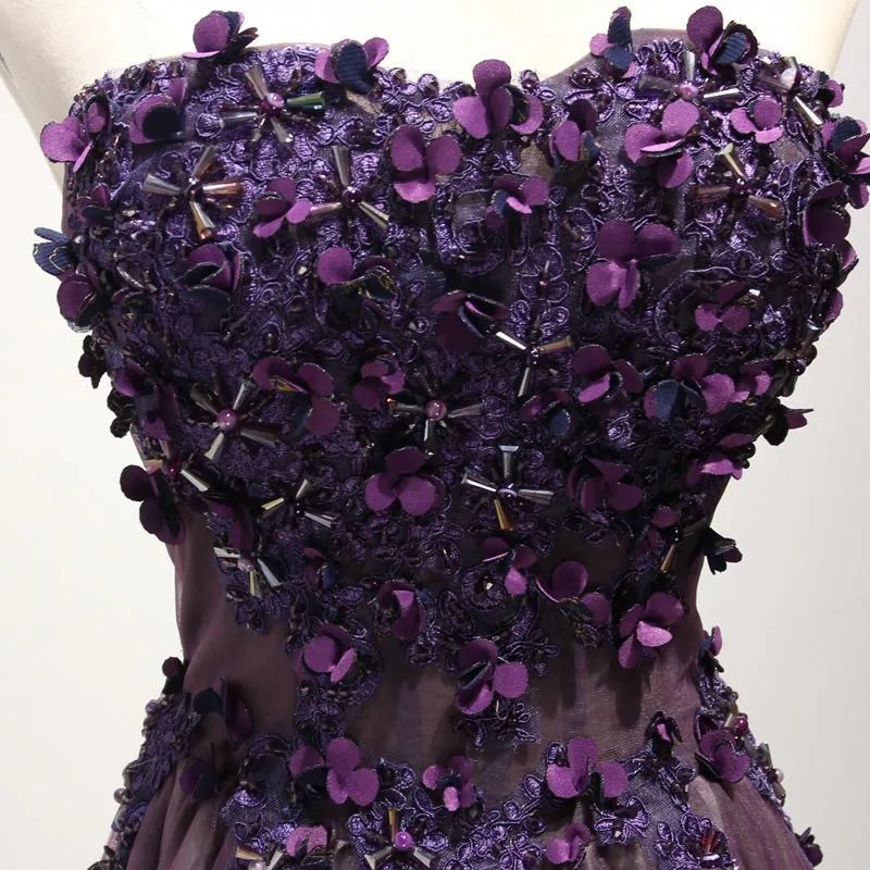 Pruple Sweetheart Neck Lace Formal Dress,Evening Party Prom Dresses,PDY0279