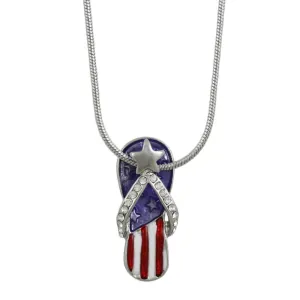 Red White Blue Patriotic Flip Flop Pendant with Chain - PT404