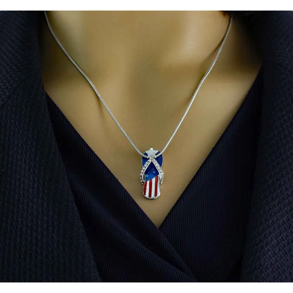 Red White Blue Patriotic Flip Flop Pendant with Chain - PT404