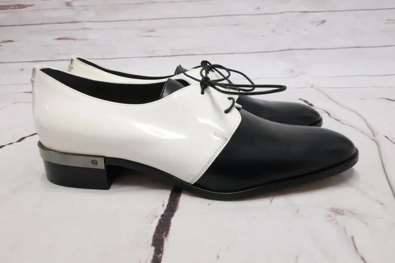 Reed Krakoff Bicolor Lace-Up Oxfords White Patent & Black Leather Size 39 NEW
