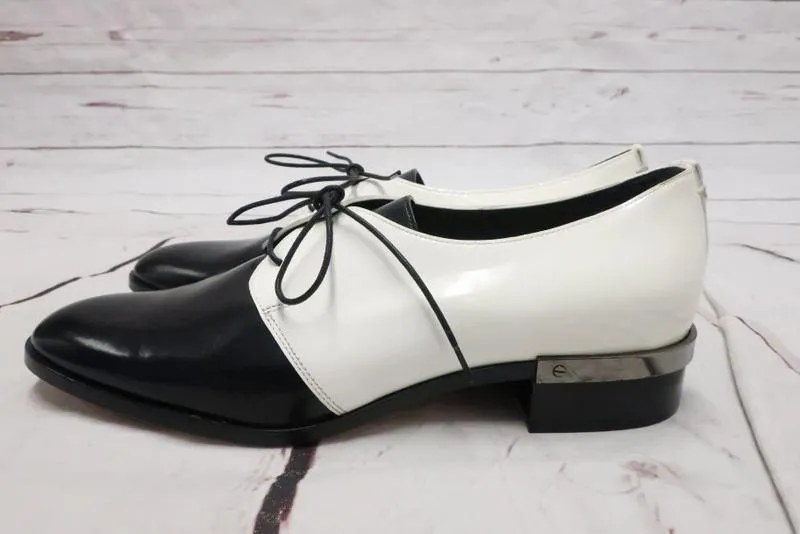 Reed Krakoff Bicolor Lace-Up Oxfords White Patent & Black Leather Size 39 NEW