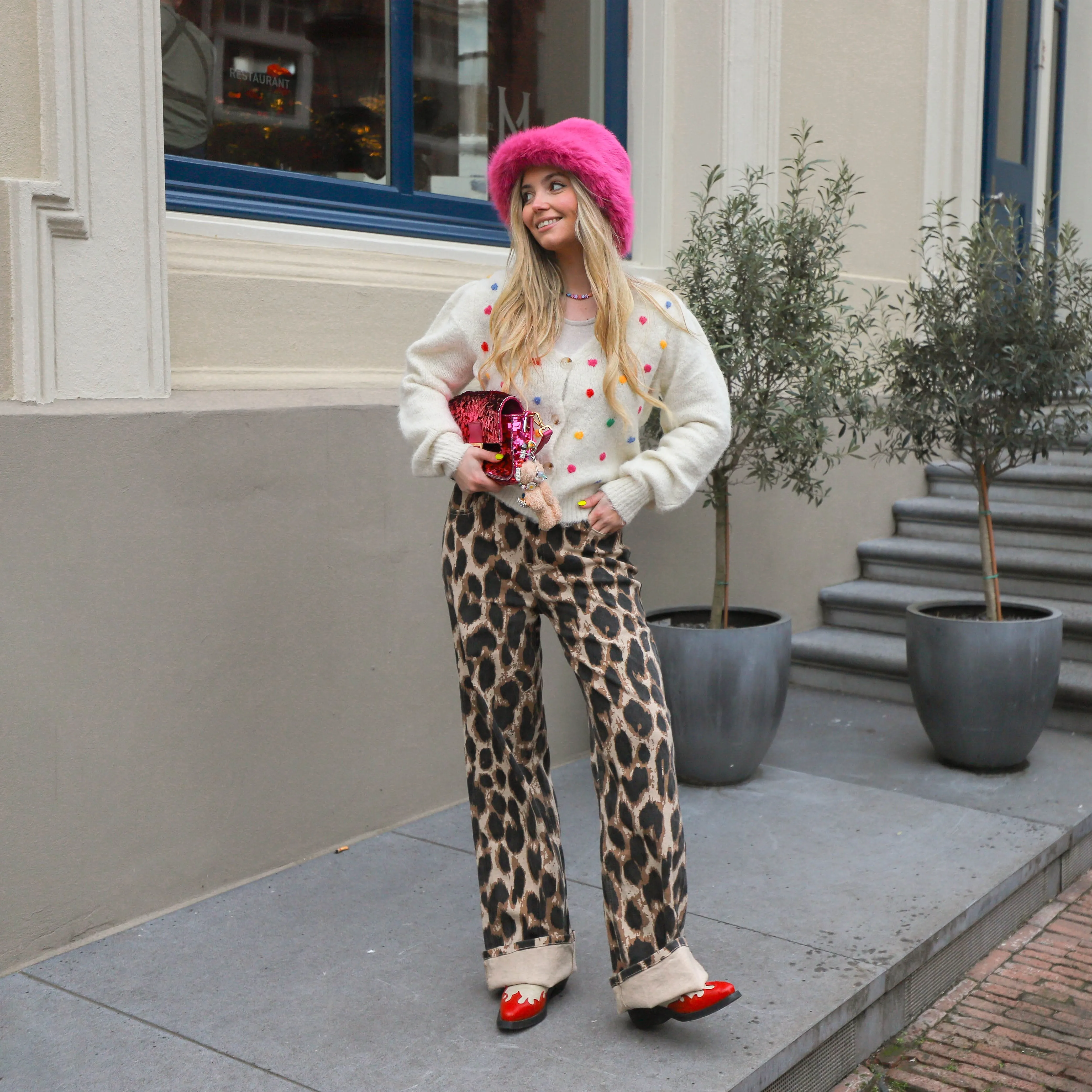 Refined Department wide leg jeans Sunny leopard