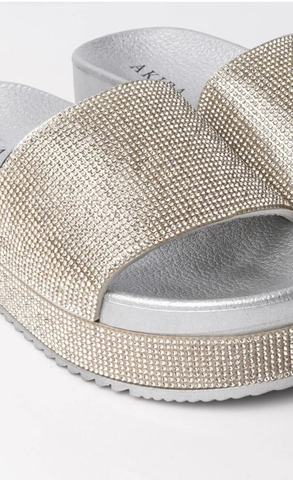 Rhinestone Platform Slide Sandals Silver