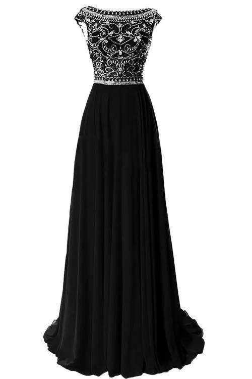 Scoop Chiffon Red Long Prom Dress Evening Gowns With Beading PG 213