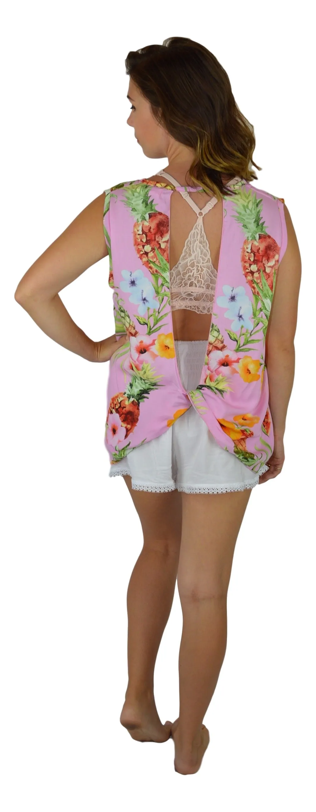 Secret Beach - Beach Top - Hibiscus Pineapple - Pink