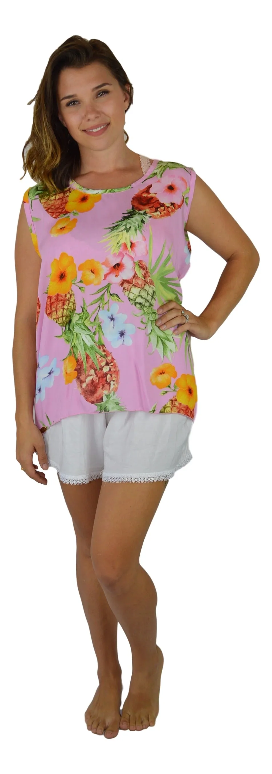 Secret Beach - Beach Top - Hibiscus Pineapple - Pink