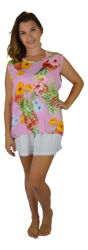 Secret Beach - Beach Top - Hibiscus Pineapple - Pink