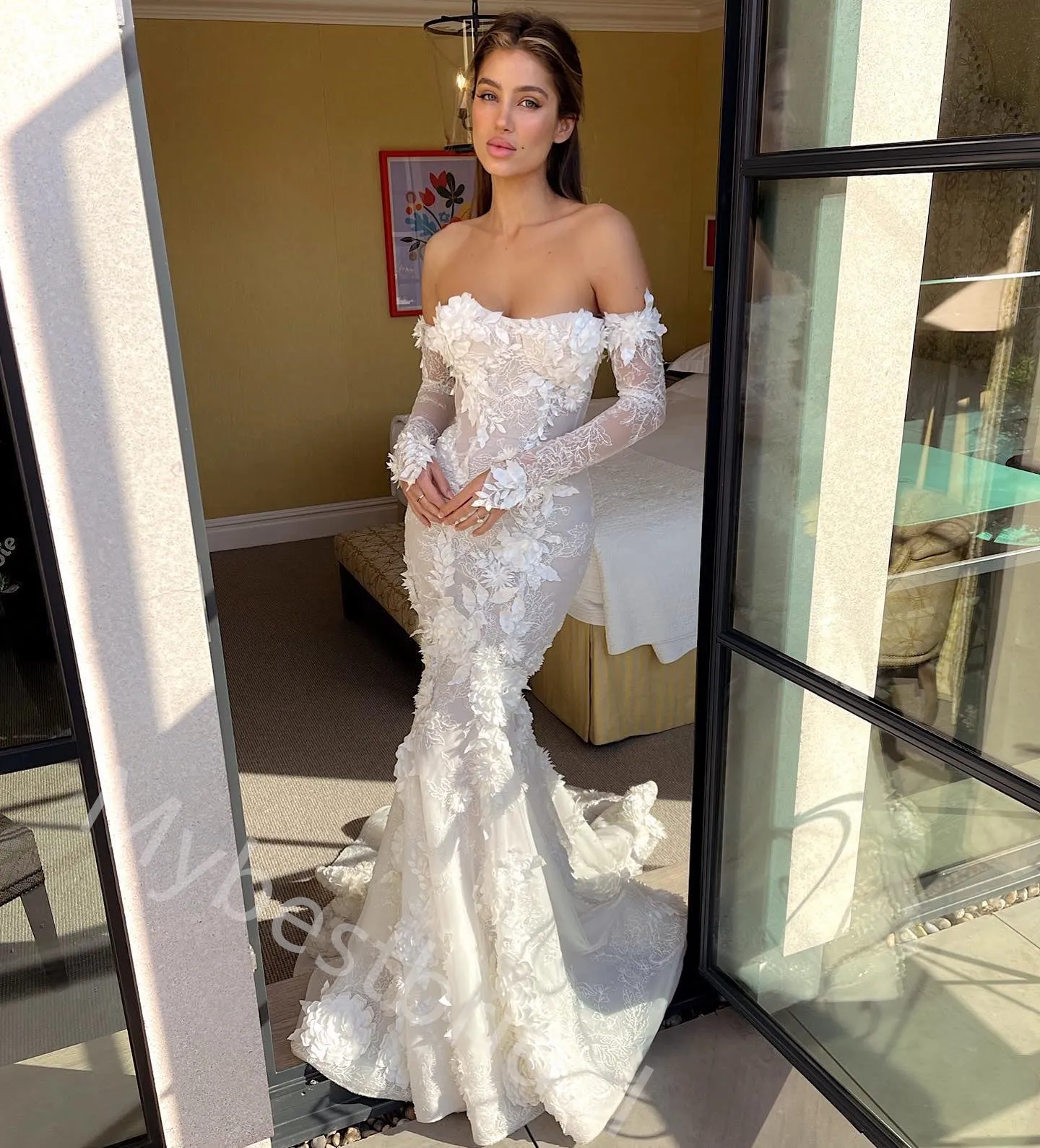 Sexy Off Shoulder Mermaid Lace Applique Wedding Dresses, WDY0351