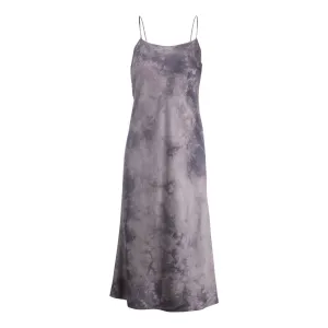 Silver Tie Dye Tie-Waist Midi Dress