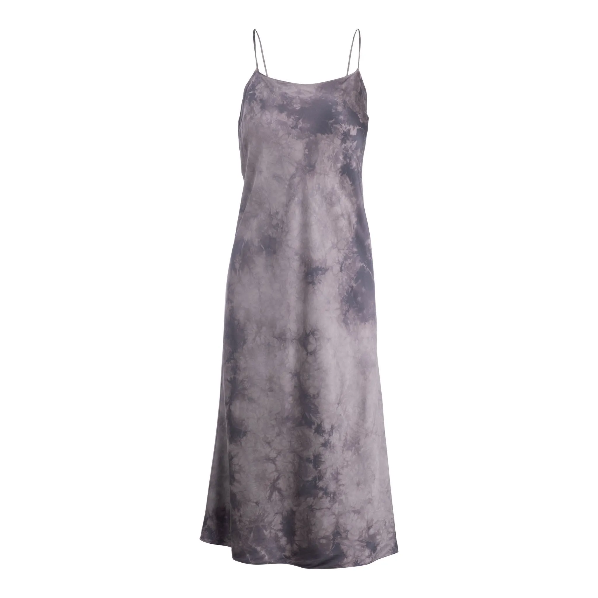 Silver Tie Dye Tie-Waist Midi Dress