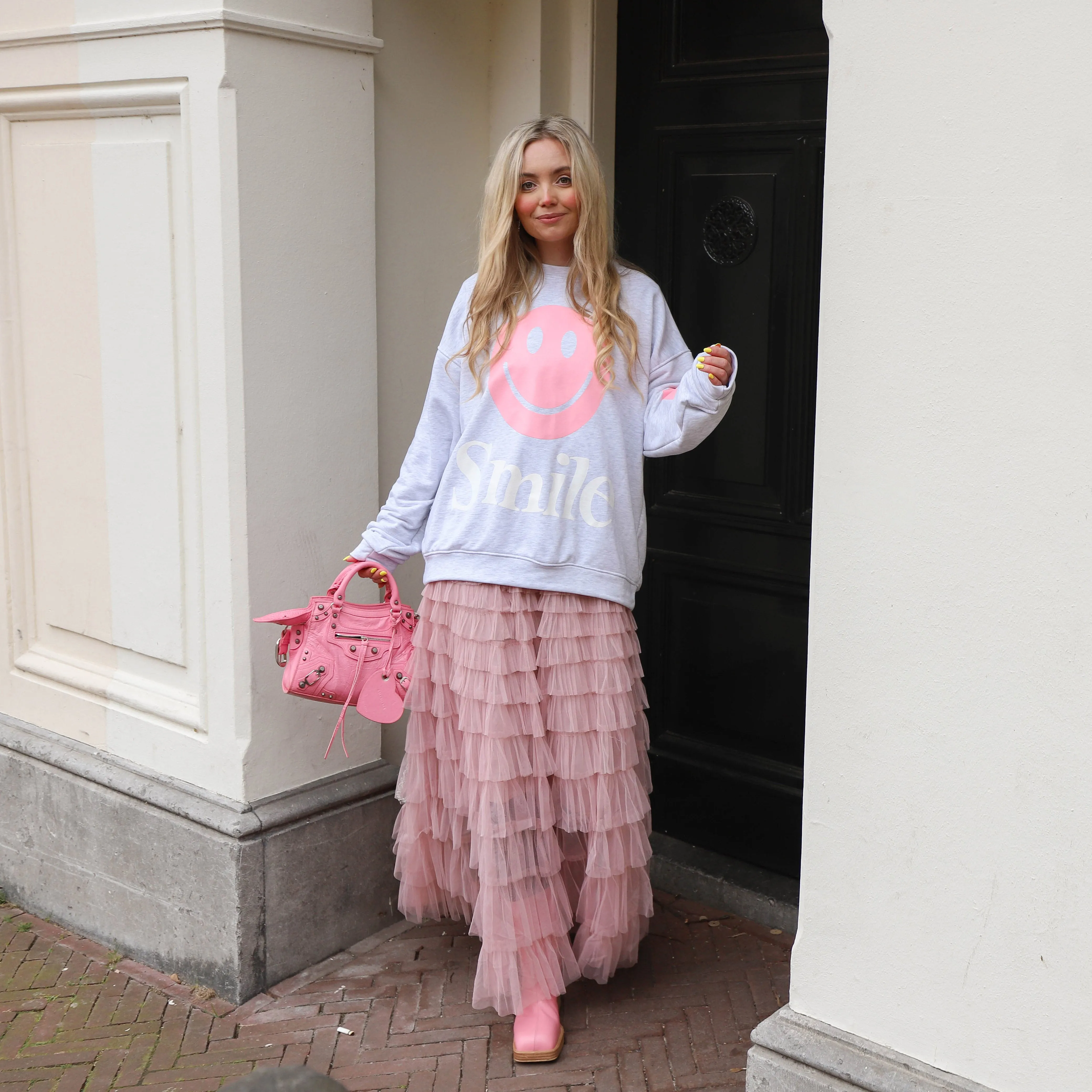 Smile sweater lichtgrijs