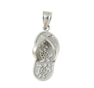 SOLID 14K WHITE GOLD HAWAIIAN SLIPPER FLIP FLOP THONG HONU TURTLE CHARM PENDANT