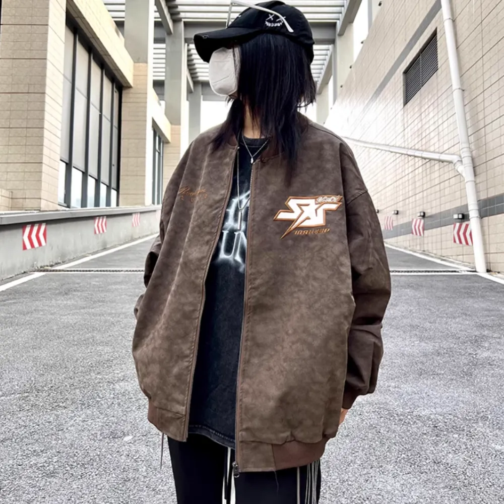 Star Letter Embroidered Suede Jacket