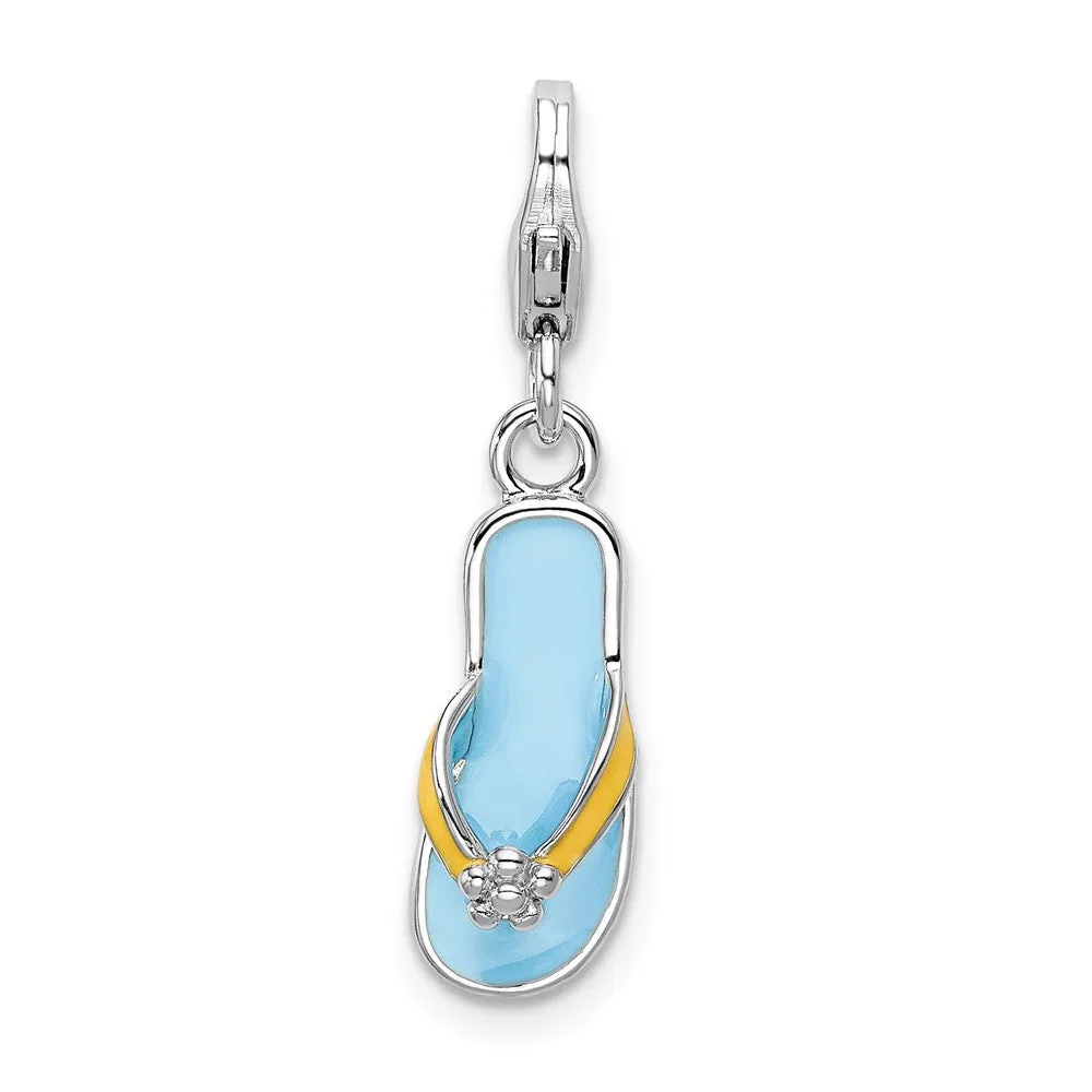 Sterling Silver Amore La Vita Rhod-pl Enameled 3-D Flower Flip Flop Charm