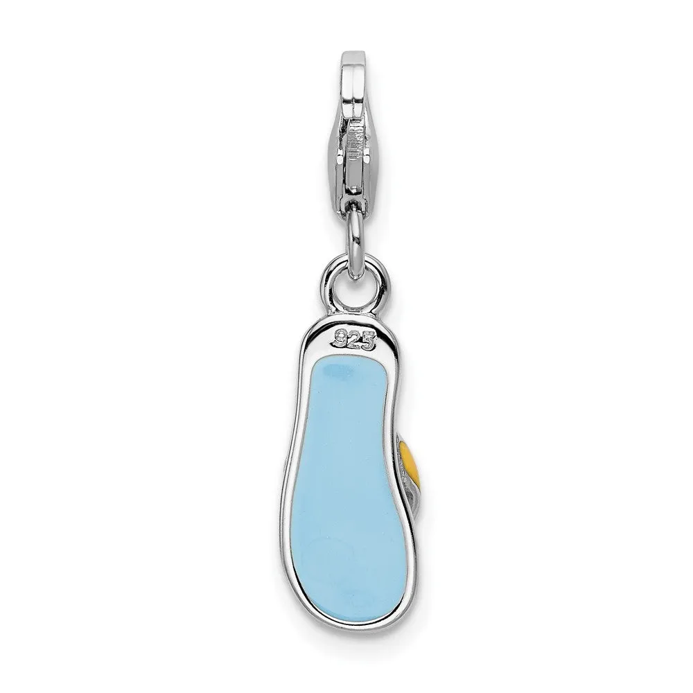 Sterling Silver Amore La Vita Rhod-pl Enameled 3-D Flower Flip Flop Charm