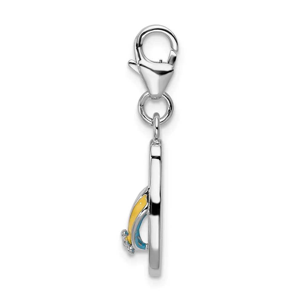 Sterling Silver Amore La Vita Rhod-pl Enameled 3-D Flower Flip Flop Charm