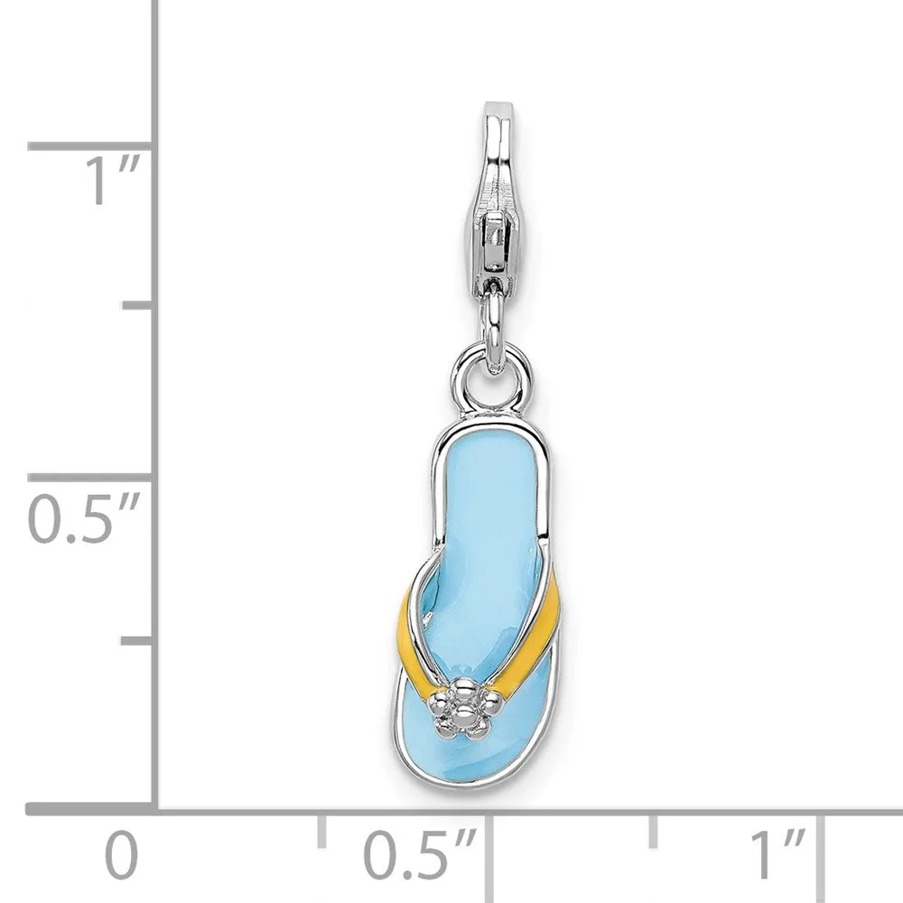 Sterling Silver Amore La Vita Rhod-pl Enameled 3-D Flower Flip Flop Charm