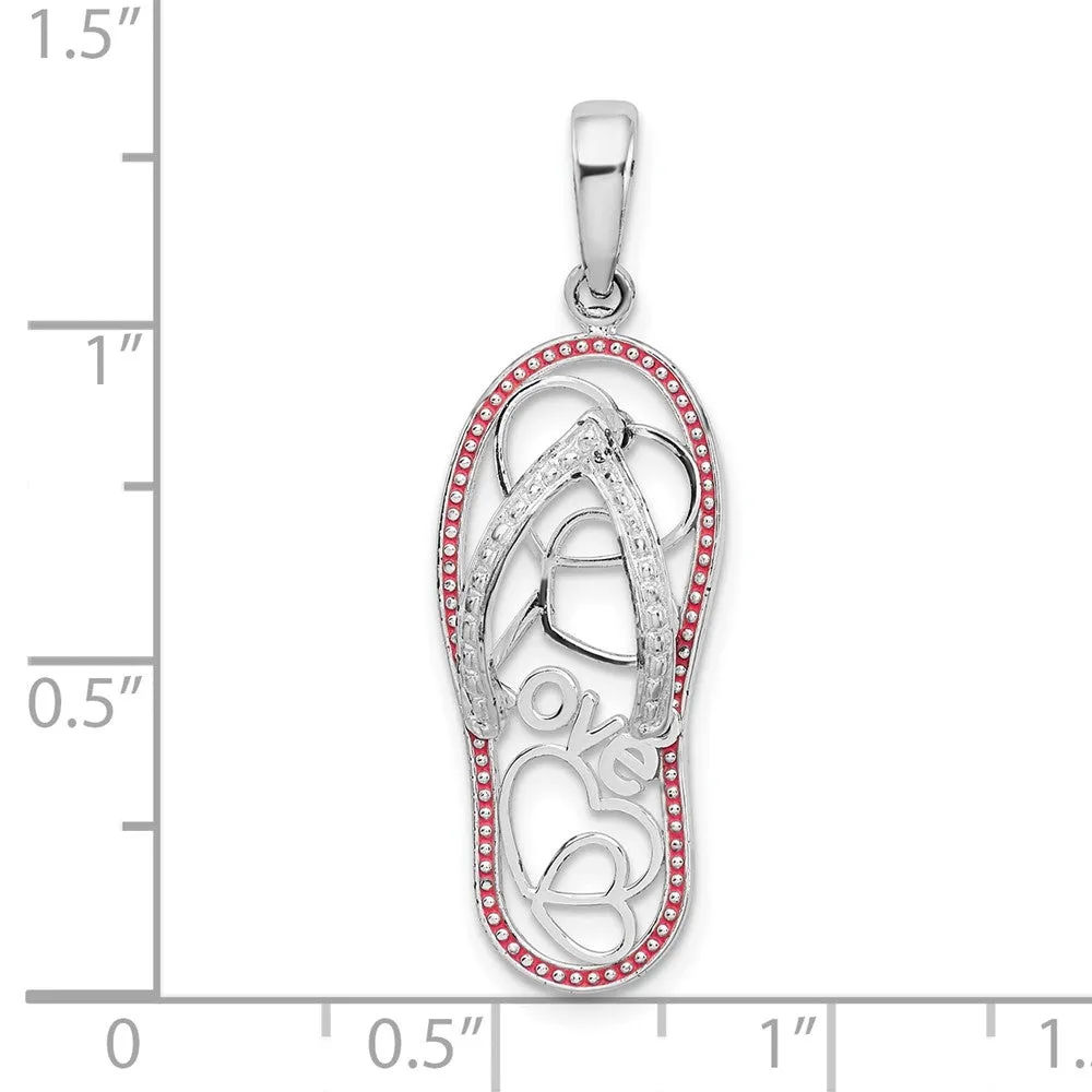 Sterling Silver Polished Enameled LOVE Flip-flop Pendant