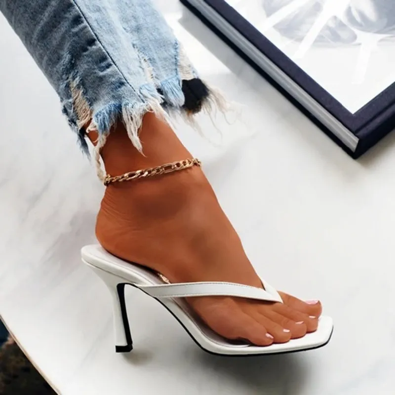 Stylish Women's Heel Flip Flops Black High Heels White Sandals