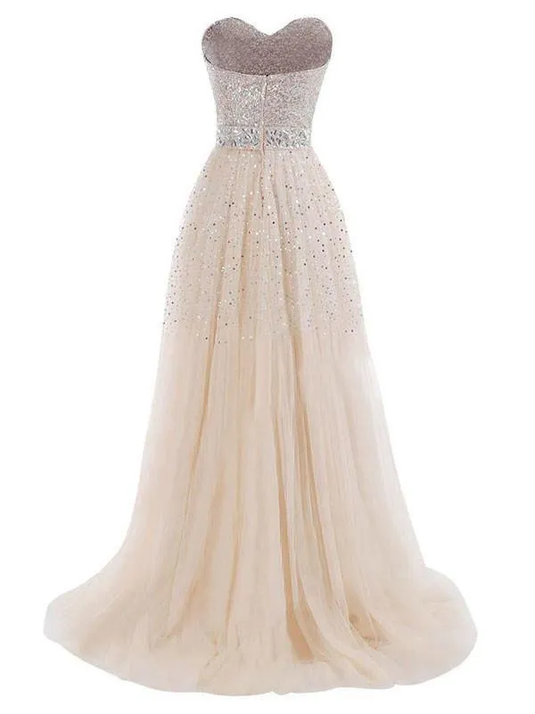 Sweetheart Tulle Long Prom Dress With Beading Sequins PG 210
