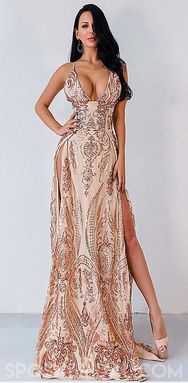 V-Neck Long Sparkly Shinning  Formal Sexy  Prom Dresses, Party dress, evening dresses, PD1075